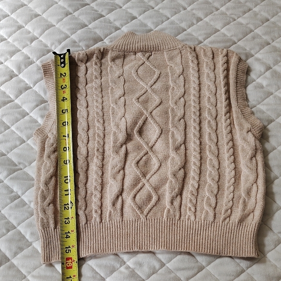 Debut Tan Cowl Neck Sweater Vest with Cable Knit - Picture 6 of 7